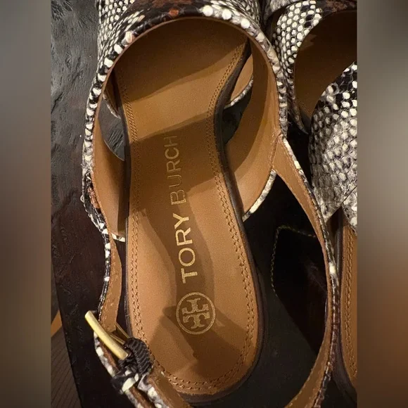 TORY BURCH RUBY SLINGBACK PUMP SANDAL ASPEN PRINTED SNAKE LEATHER - Picture 4 of 6